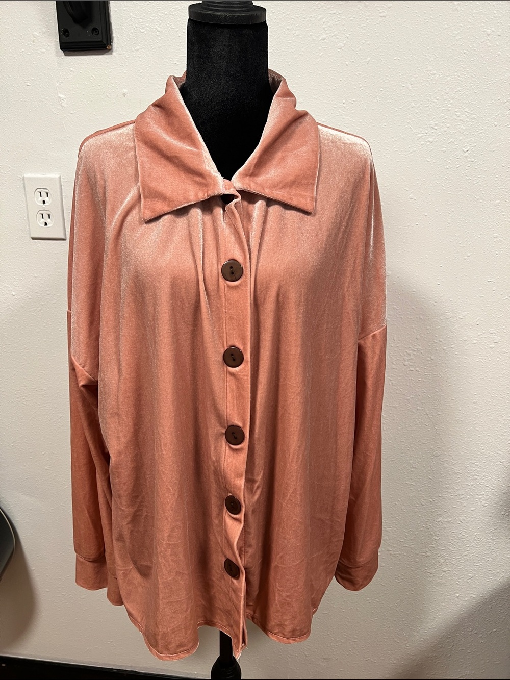 Velvet Button-Front Shirt in Dusty Rose